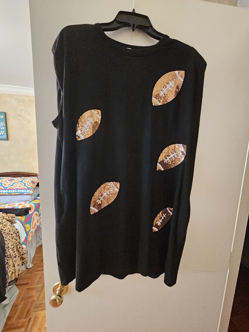 Black Sleeveless Dress with Sequin Football Appliqués